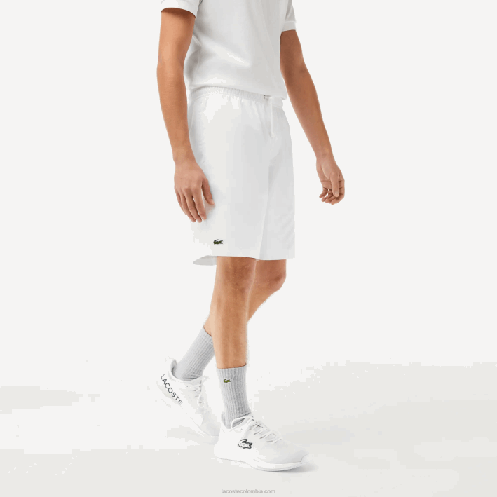 hombres Lacoste 6F241442 blanco 001 Shorts deportivos de tenis con tejido de diamante sólido