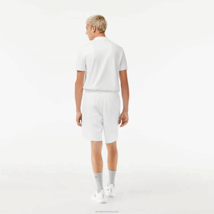 hombres Lacoste 6F241442 blanco 001 Shorts deportivos de tenis con tejido de diamante sólido