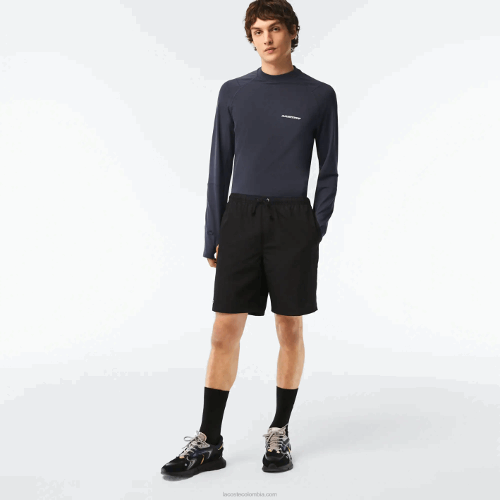 hombres Lacoste 6F241443 negro 031 Shorts deportivos de tenis con tejido de diamante sólido hombres Lacoste 6F241443 negro 031 Shorts deportivos de tenis con tejido de diamante sólido