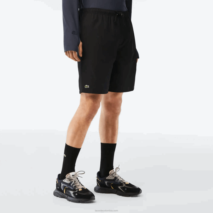hombres Lacoste 6F241443 negro 031 Shorts deportivos de tenis con tejido de diamante sólido