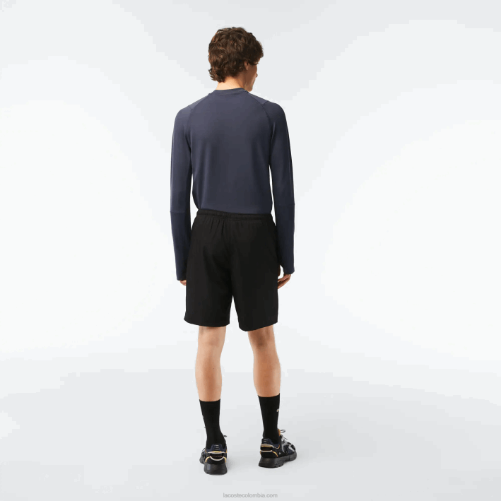hombres Lacoste 6F241443 negro 031 Shorts deportivos de tenis con tejido de diamante sólido