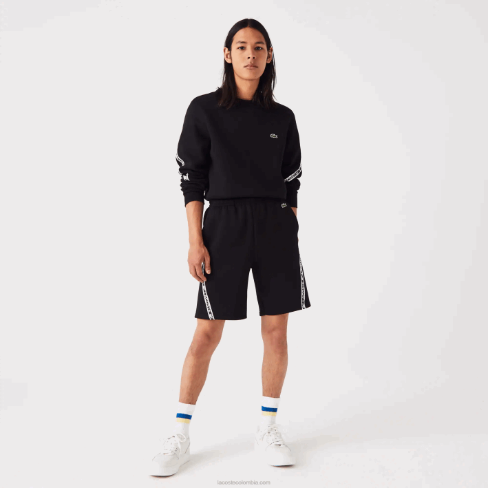 hombres Lacoste 6F241497 negro 031 shorts de felpa cepillada con bandas estampadas hombres Lacoste 6F241497 negro 031 shorts de felpa cepillada con bandas estampadas