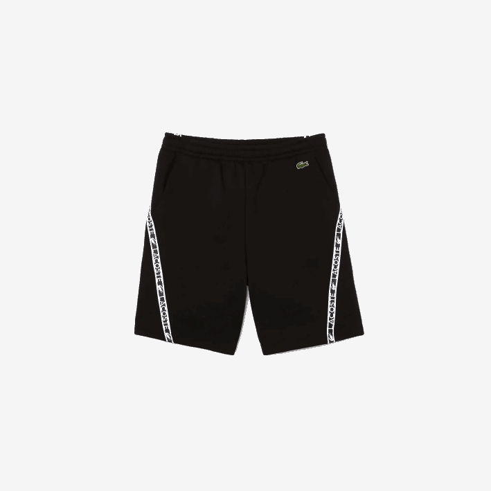 hombres Lacoste 6F241497 negro 031 shorts de felpa cepillada con bandas estampadas