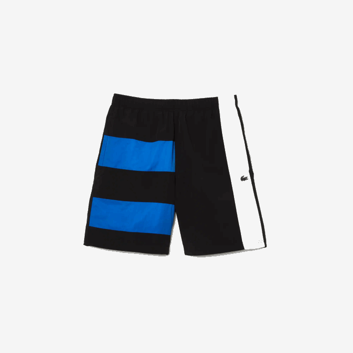 hombres Lacoste 6F241500 negro azul blanco se1 shorts con efecto patchwork y bloques de color