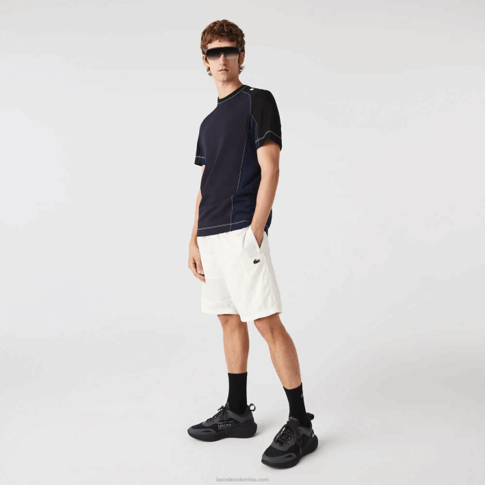 hombres Lacoste 6F241501 blanco b5l shorts con efecto patchwork y bloques de color hombres Lacoste 6F241501 blanco b5l shorts con efecto patchwork y bloques de color