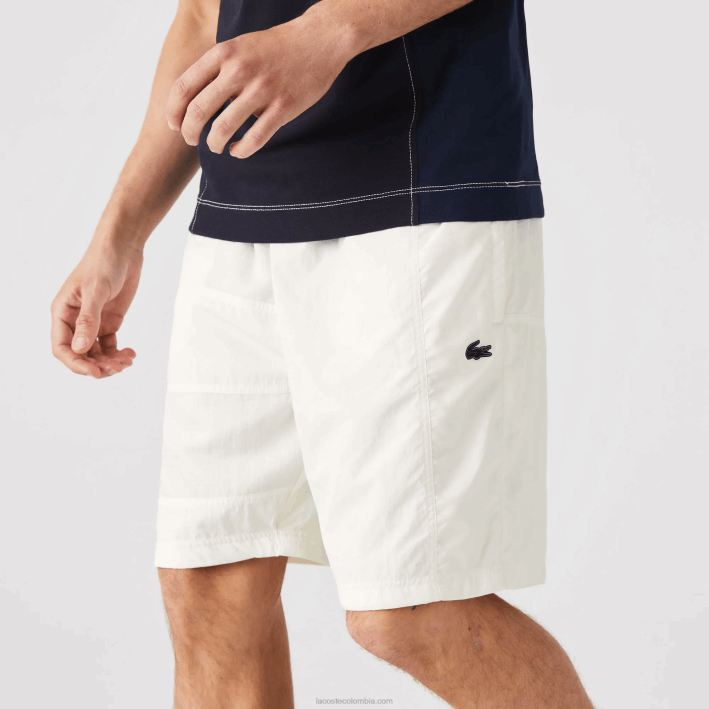 hombres Lacoste 6F241501 blanco b5l shorts con efecto patchwork y bloques de color