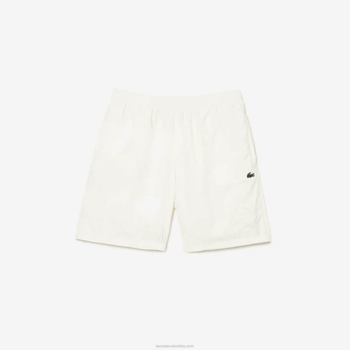 hombres Lacoste 6F241501 blanco b5l shorts con efecto patchwork y bloques de color