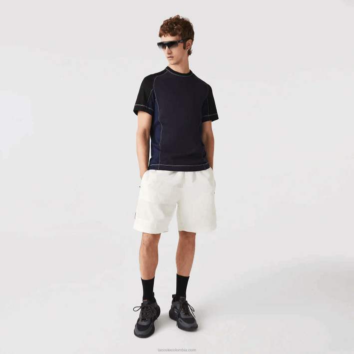 hombres Lacoste 6F241501 blanco b5l shorts con efecto patchwork y bloques de color