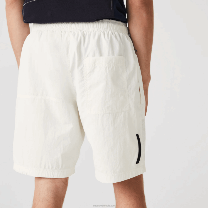 hombres Lacoste 6F241501 blanco b5l shorts con efecto patchwork y bloques de color