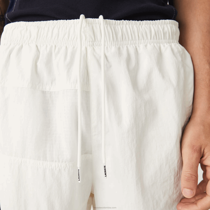 hombres Lacoste 6F241501 blanco b5l shorts con efecto patchwork y bloques de color