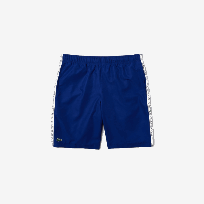 hombres Lacoste 6F241505 azul blanco emj shorts deportivos con franjas laterales