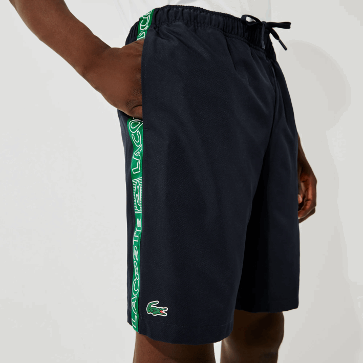 hombres Lacoste 6F241506 azul marino verde mr0 shorts deportivos con franjas laterales