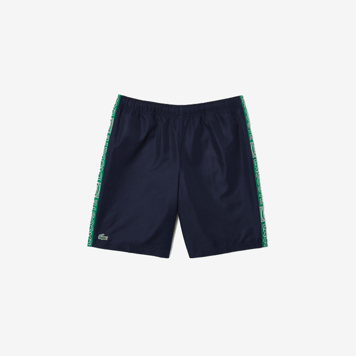 hombres Lacoste 6F241506 azul marino verde mr0 shorts deportivos con franjas laterales