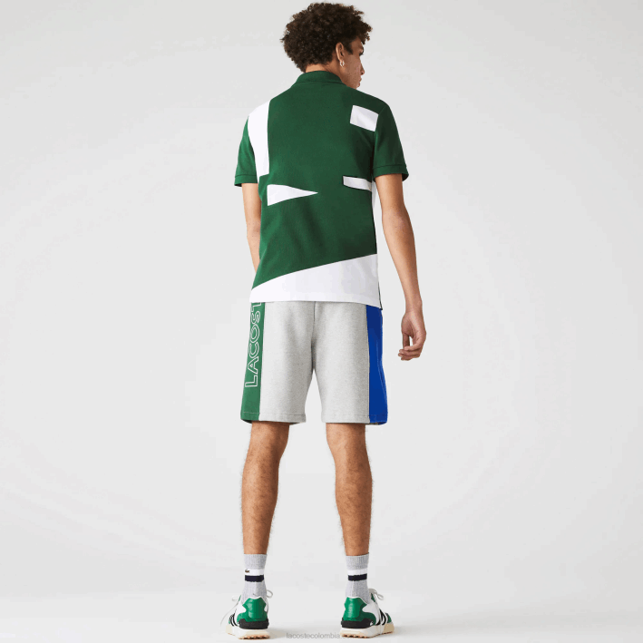 hombres Lacoste 6F241514 gris lomo azul verde hkb shorts de mezcla de vellón con logo