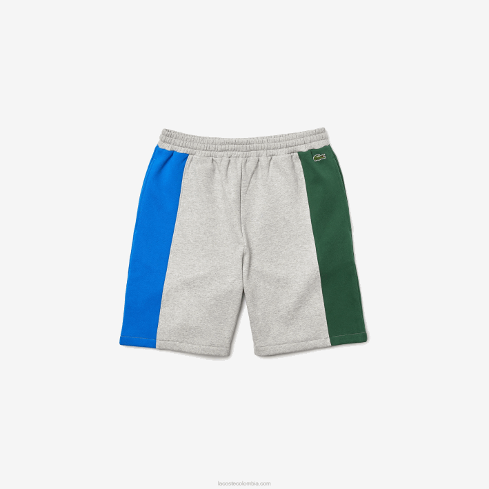 hombres Lacoste 6F241514 gris lomo azul verde hkb shorts de mezcla de vellón con logo