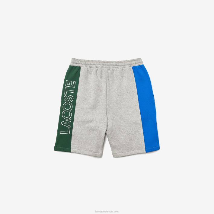 hombres Lacoste 6F241514 gris lomo azul verde hkb shorts de mezcla de vellón con logo