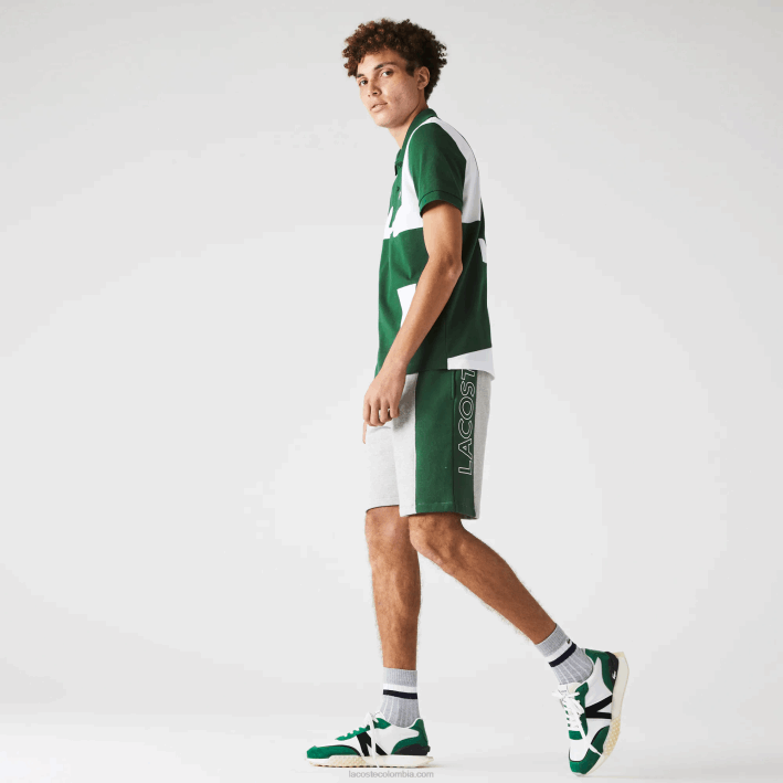 hombres Lacoste 6F241514 gris lomo azul verde hkb shorts de mezcla de vellón con logo