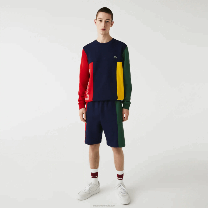 hombres Lacoste 6F241515 azul marino rojo verde bls shorts de mezcla de vellón con logo hombres Lacoste 6F241515 azul marino rojo verde bls shorts de mezcla de vellón con logo