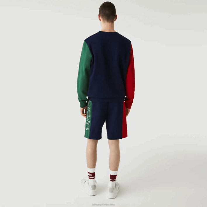 hombres Lacoste 6F241515 azul marino rojo verde bls shorts de mezcla de vellón con logo