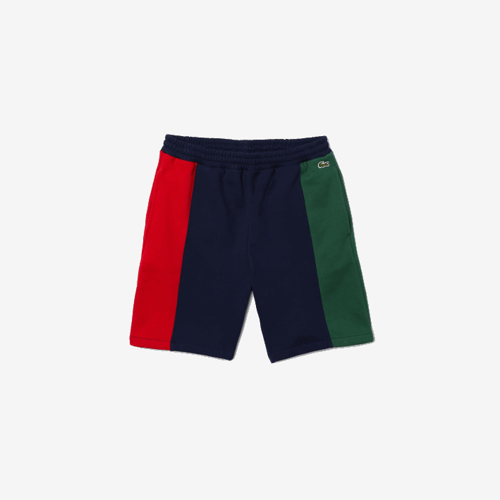hombres Lacoste 6F241515 azul marino rojo verde bls shorts de mezcla de vellón con logo