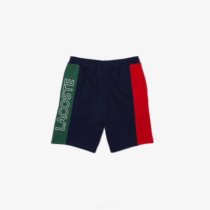 hombres Lacoste 6F241515 azul marino rojo verde bls shorts de mezcla de vellón con logo
