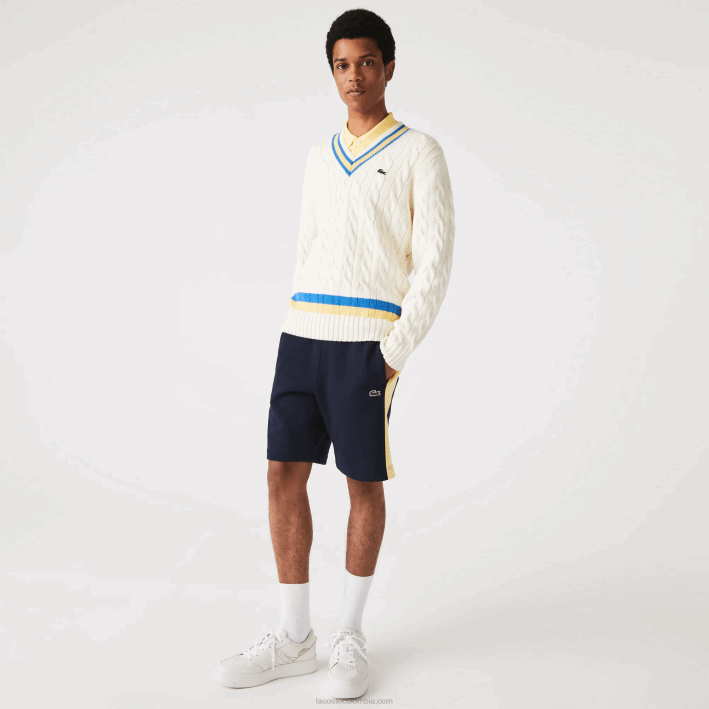 hombres Lacoste 6F241516 azul marino amarillo 144 shorts de felpa cepillada con bloques de color hombres Lacoste 6F241516 azul marino amarillo 144 shorts de felpa cepillada con bloques de color