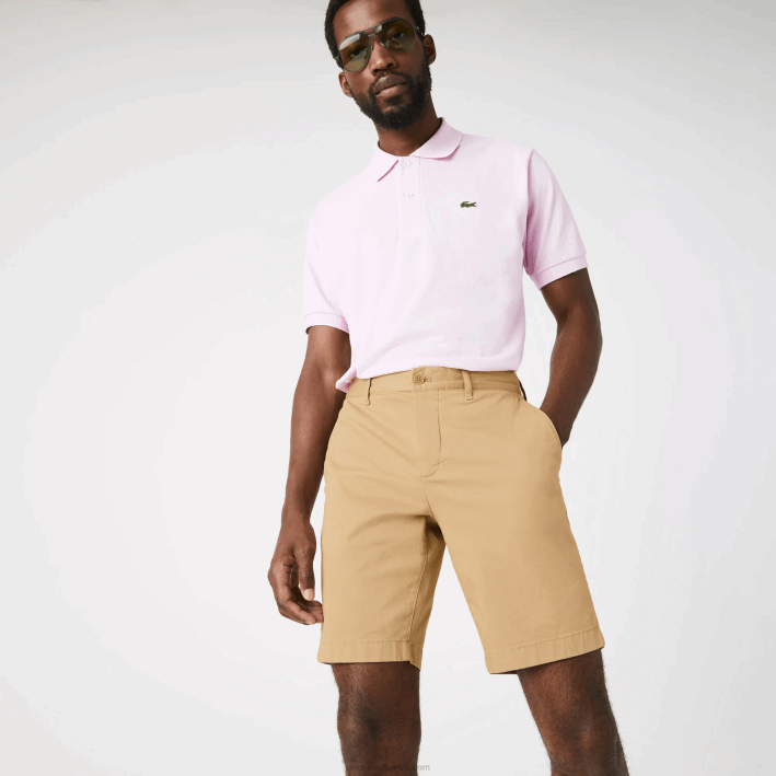 hombres Lacoste 6F241529 beige 02s bermudas slim fit de algodón elástico hombres Lacoste 6F241529 beige 02s bermudas slim fit de algodón elástico