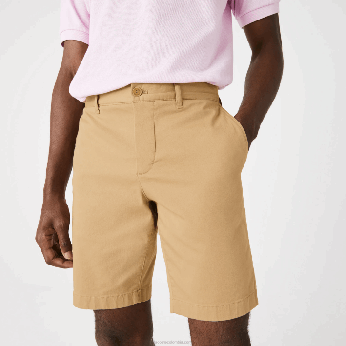 hombres Lacoste 6F241529 beige 02s bermudas slim fit de algodón elástico