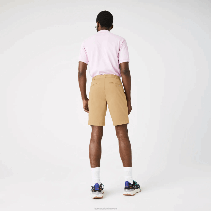 hombres Lacoste 6F241529 beige 02s bermudas slim fit de algodón elástico