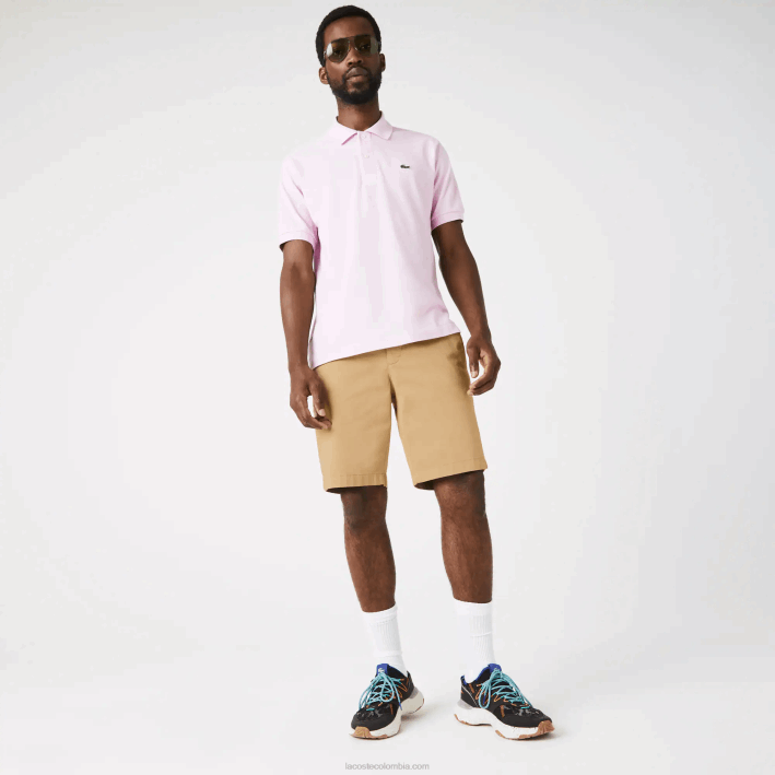 hombres Lacoste 6F241529 beige 02s bermudas slim fit de algodón elástico