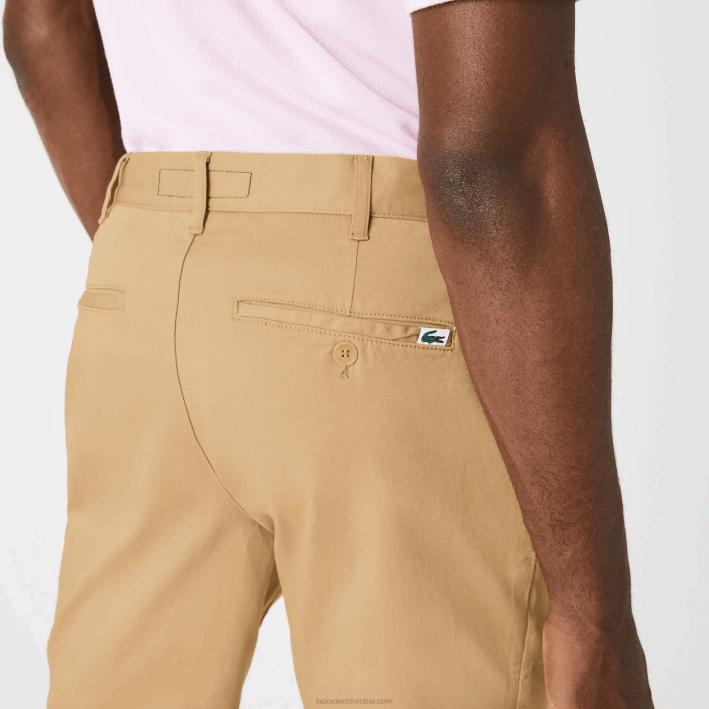 hombres Lacoste 6F241529 beige 02s bermudas slim fit de algodón elástico