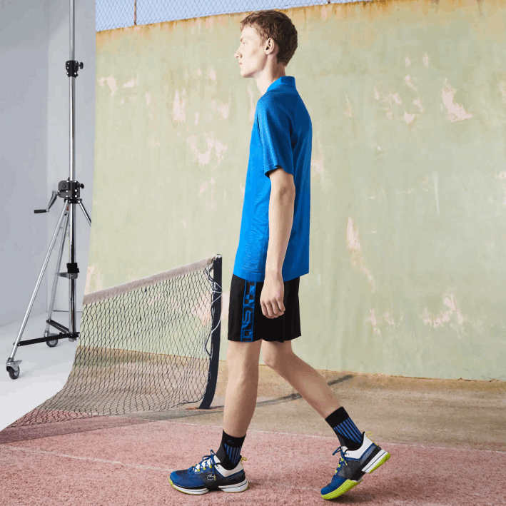 hombres Lacoste 6F241535 negro c31 shorts deportivos de tenis con estampado en contraste