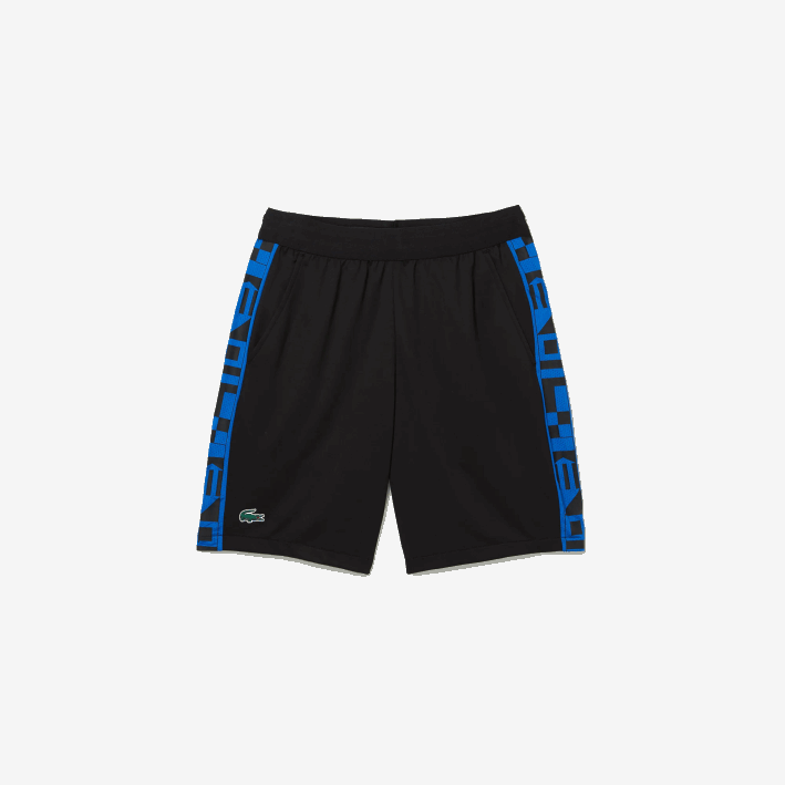 hombres Lacoste 6F241535 negro c31 shorts deportivos de tenis con estampado en contraste