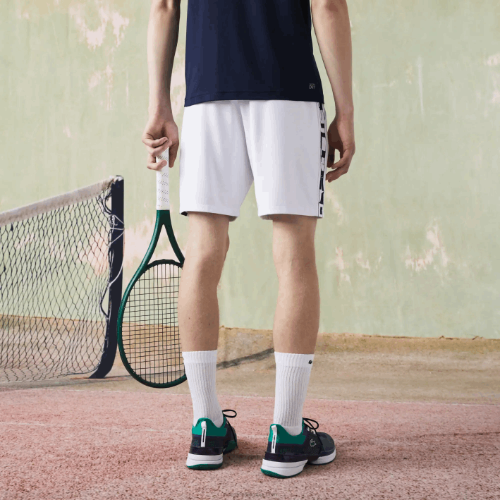 hombres Lacoste 6F241536 blanco 800 shorts deportivos de tenis con estampado en contraste