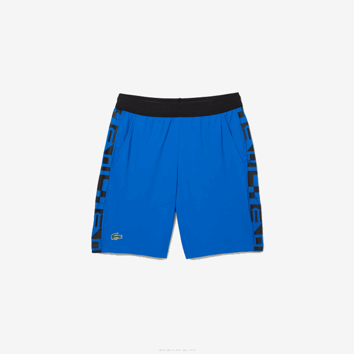 hombres Lacoste 6F241537 azul negro 6j4 shorts deportivos de tenis con estampado en contraste
