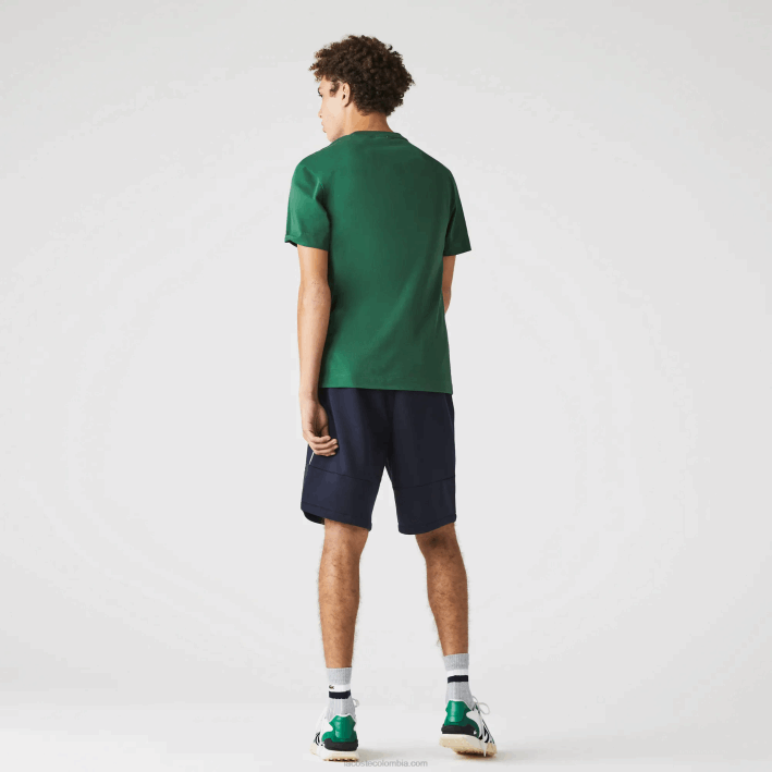 hombres Lacoste 6F241538 azul marino 166 shorts de mezcla de vellón con bandas de la marca