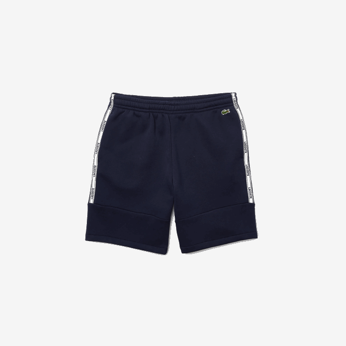 hombres Lacoste 6F241538 azul marino 166 shorts de mezcla de vellón con bandas de la marca