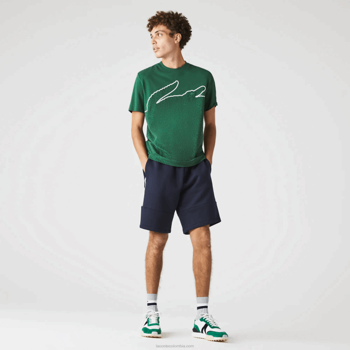 hombres Lacoste 6F241538 azul marino 166 shorts de mezcla de vellón con bandas de la marca