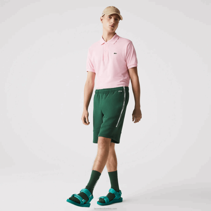 hombres Lacoste 6F241539 verde 132 shorts de mezcla de vellón con bandas de la marca hombres Lacoste 6F241539 verde 132 shorts de mezcla de vellón con bandas de la marca