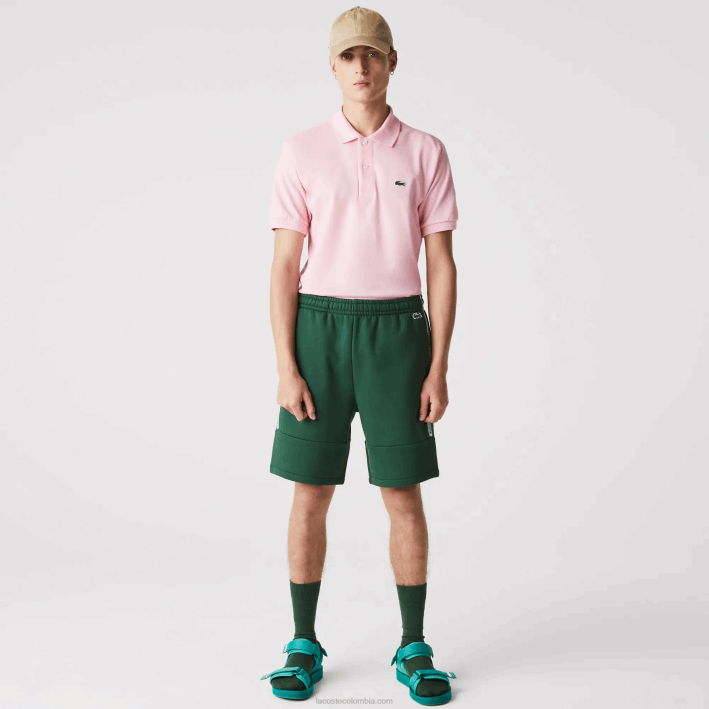 hombres Lacoste 6F241539 verde 132 shorts de mezcla de vellón con bandas de la marca