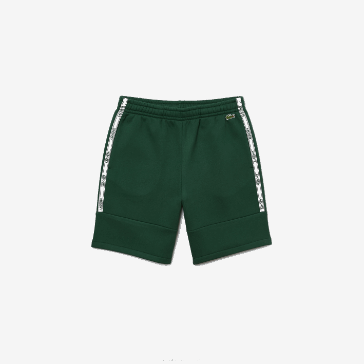 hombres Lacoste 6F241539 verde 132 shorts de mezcla de vellón con bandas de la marca