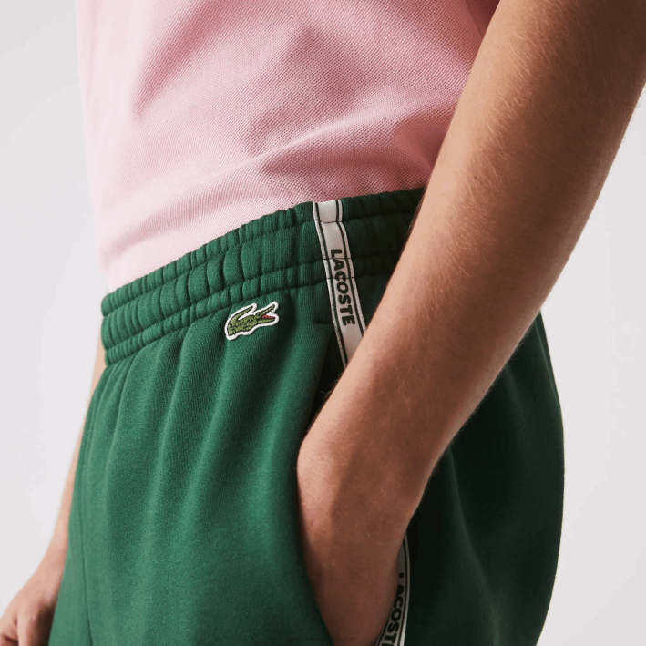 hombres Lacoste 6F241539 verde 132 shorts de mezcla de vellón con bandas de la marca