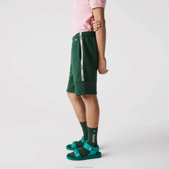 hombres Lacoste 6F241539 verde 132 shorts de mezcla de vellón con bandas de la marca