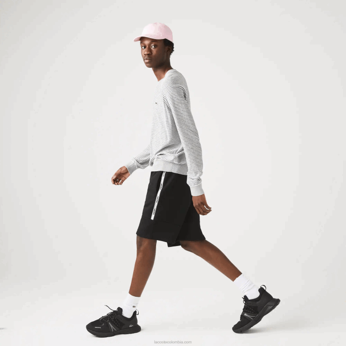 hombres Lacoste 6F241540 negro 031 shorts de mezcla de vellón con bandas de la marca hombres Lacoste 6F241540 negro 031 shorts de mezcla de vellón con bandas de la marca
