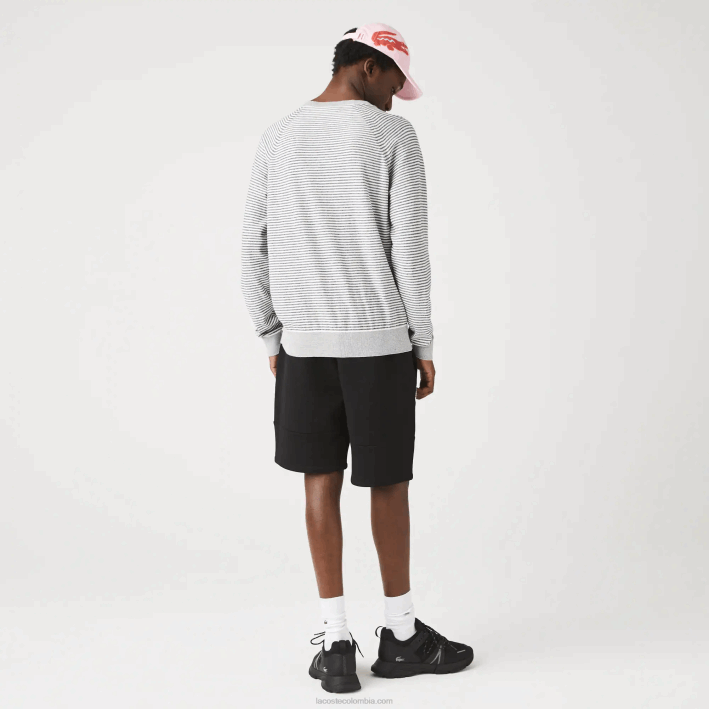 hombres Lacoste 6F241540 negro 031 shorts de mezcla de vellón con bandas de la marca