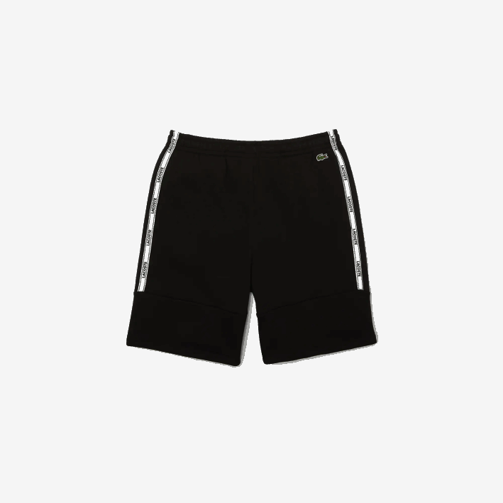hombres Lacoste 6F241540 negro 031 shorts de mezcla de vellón con bandas de la marca