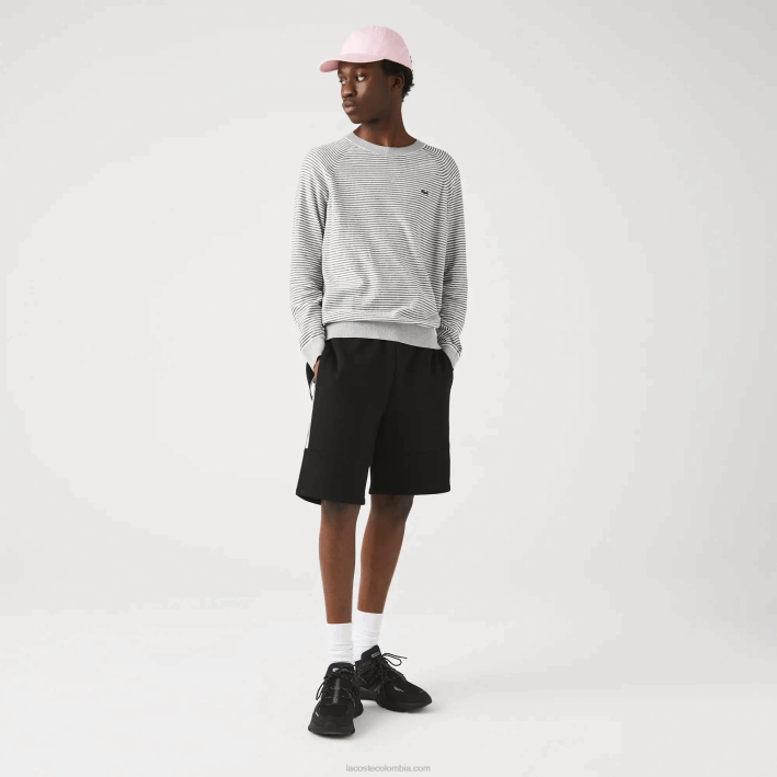 hombres Lacoste 6F241540 negro 031 shorts de mezcla de vellón con bandas de la marca