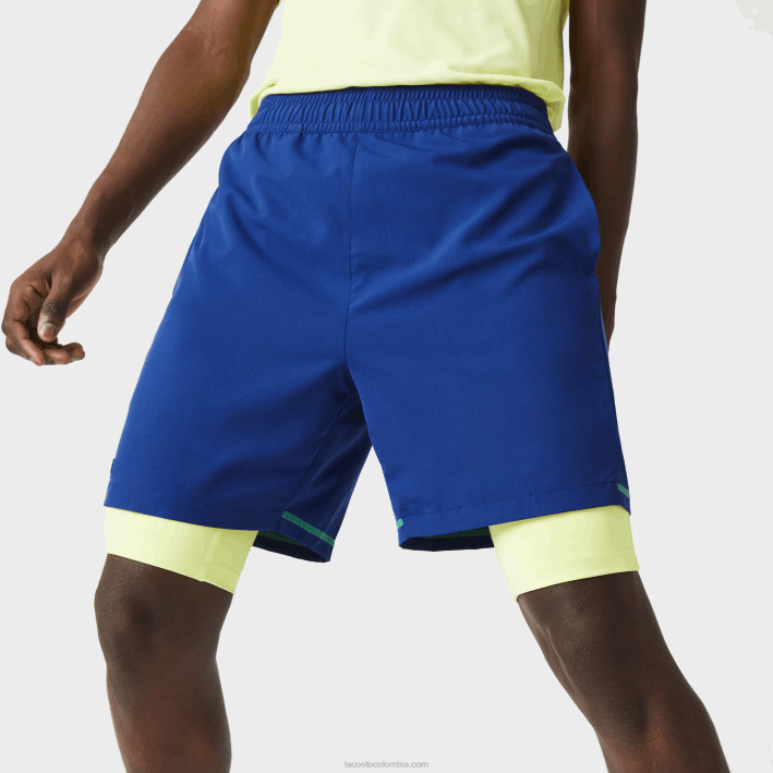 hombres Lacoste 6F241544 azul llamativo amarillo blanco 8q6 shorts deportivos a capas