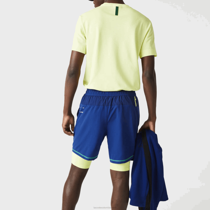 hombres Lacoste 6F241544 azul llamativo amarillo blanco 8q6 shorts deportivos a capas