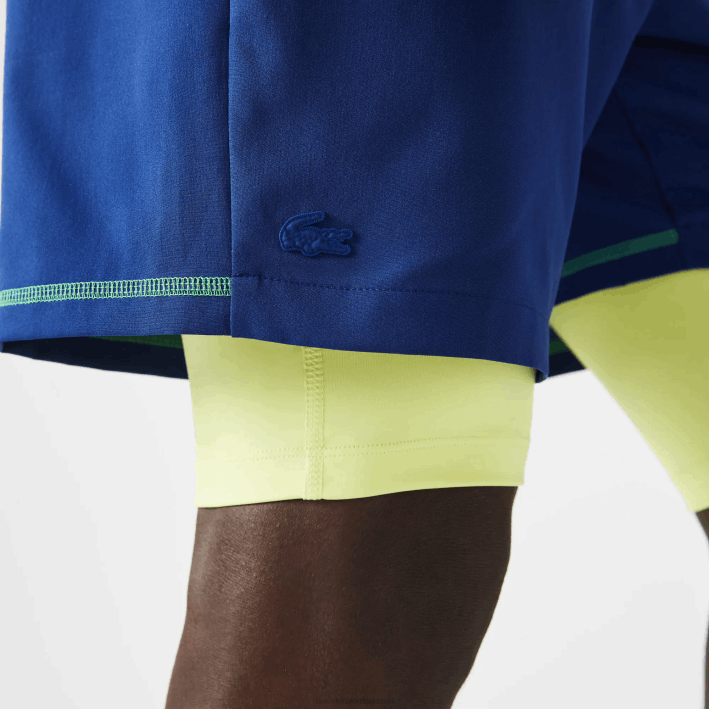 hombres Lacoste 6F241544 azul llamativo amarillo blanco 8q6 shorts deportivos a capas